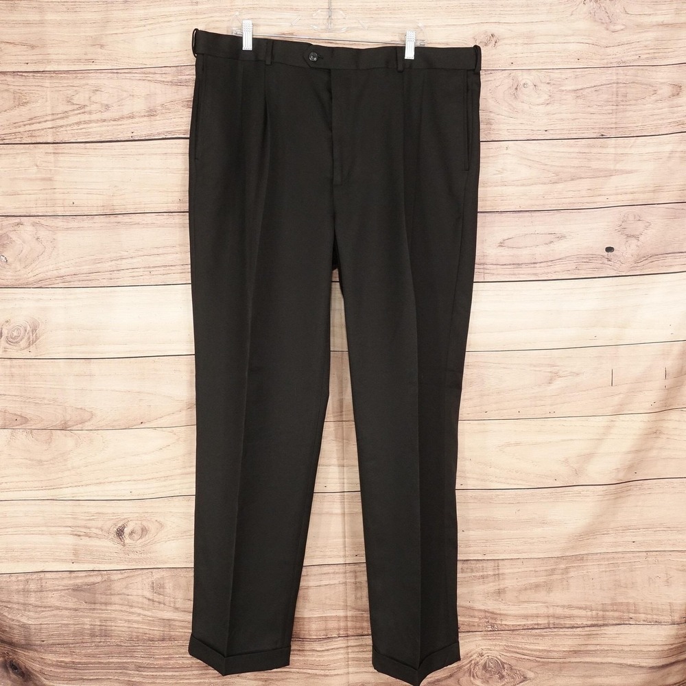 Roundtree & Yorke Easy Care Dress Pants Mens 42x32 Black Classic Fit Pleated